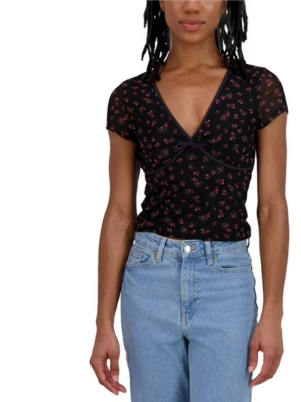Aeropostale Women's Mesh V-Neck Crop Top Dark Black Size XS
